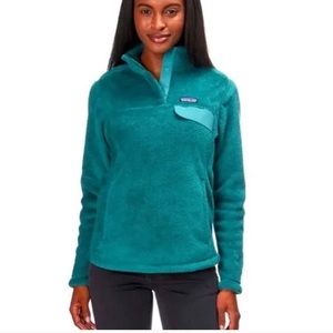 Patagonia Women's 1/4 Button Pullover Sweater Teal Blue Fleece Fuzzy